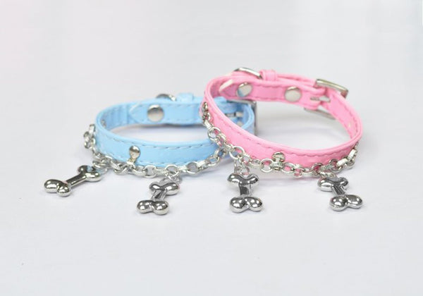 Diva baby pink dog bone charms dog collar
